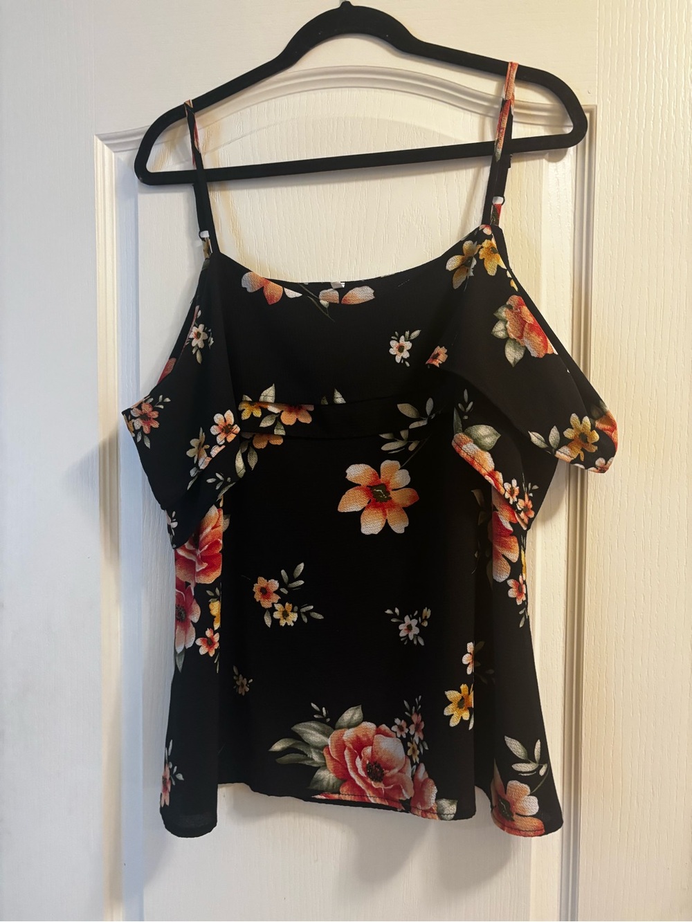Black Floral Off-Shoulder Spaghetti Strap Top